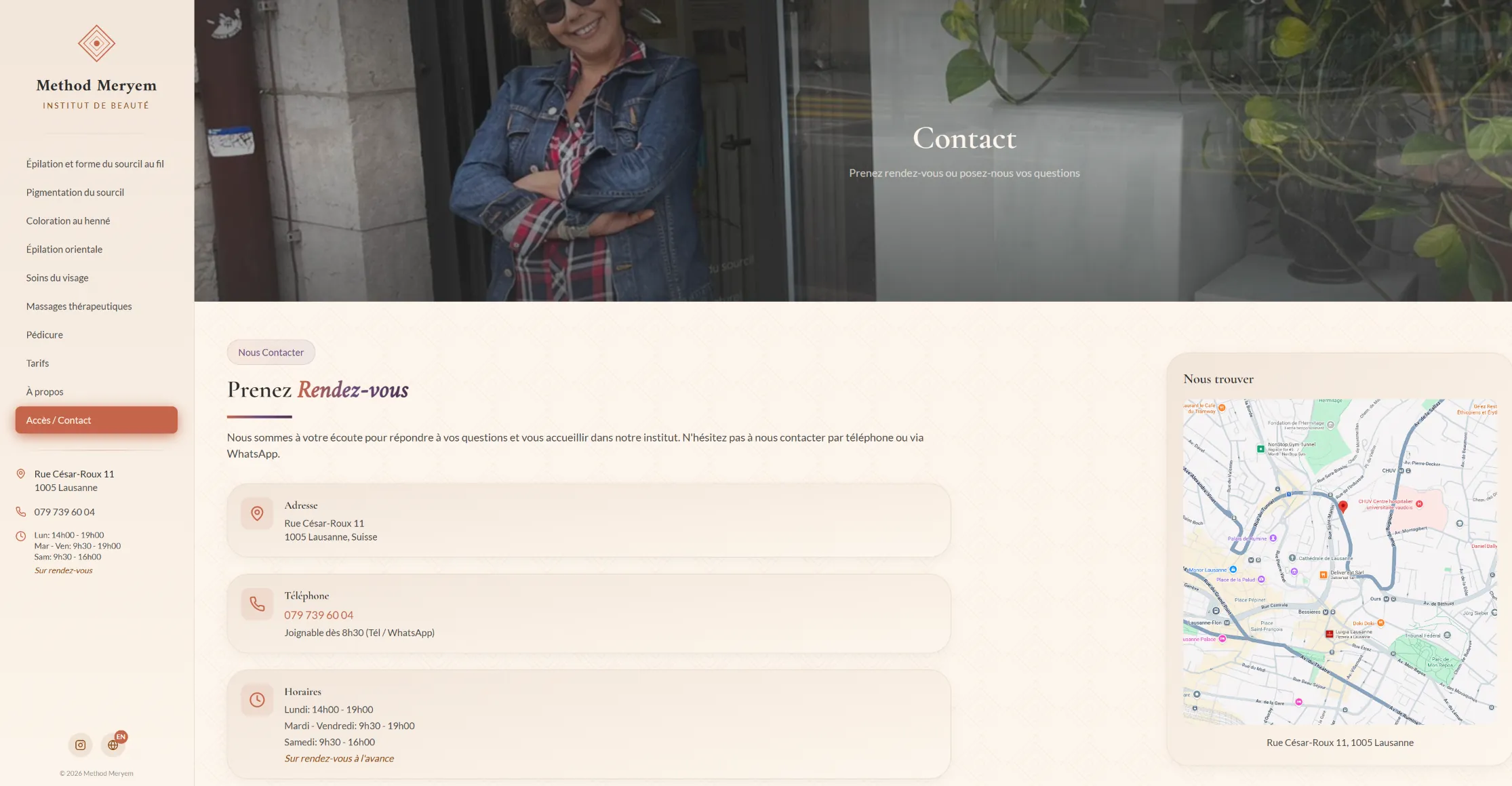 Page contact de methodmeryem.ch : adresse, téléphone, horaires et plan d'accès
